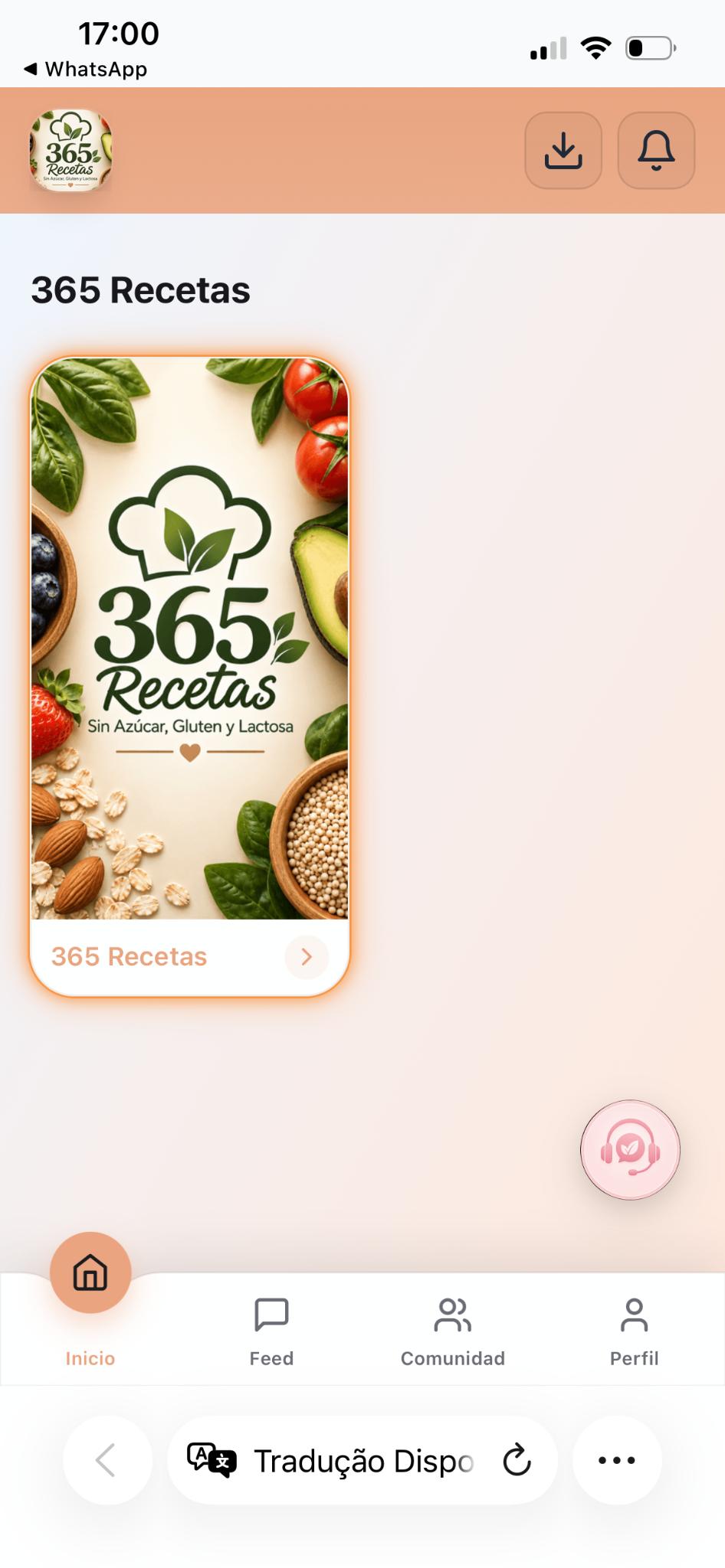 Pantalla inicial de la app 365 Recetas