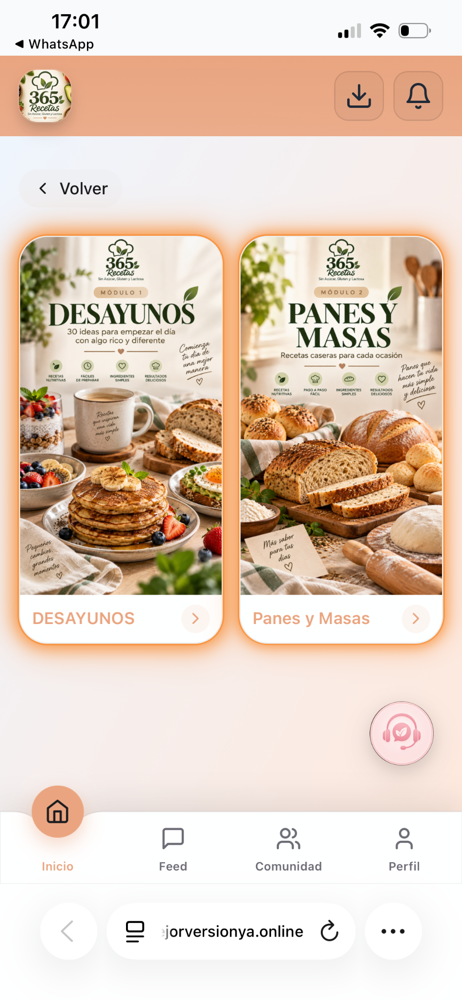 Módulos Desayunos y Panes y Masas dentro de la app
